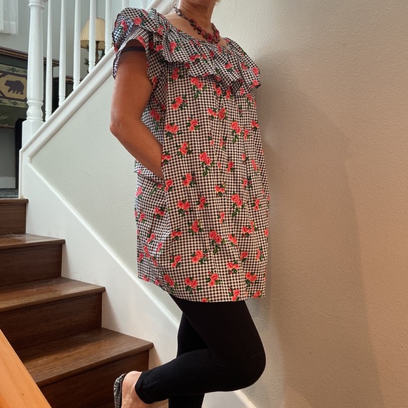 Peplum Ruffle off shoulders black and white gingham ruby rose cotton dress - Picture 5 of 16